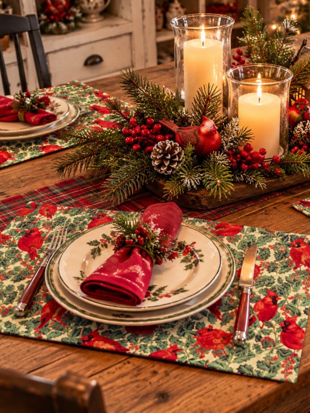 Handcrafted Christmas Cardinal Holly Placemats Set of 4 – 12” x 20